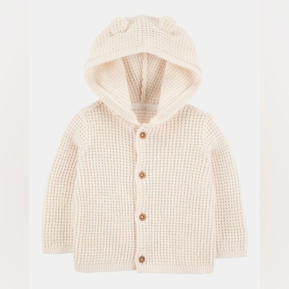 Carter's Baby Cream Knit Hooded Cardigan Sweater with Bear Ears 12M